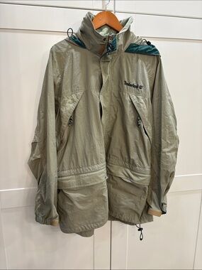 Timberland Light Olive and Dark Teal Hooded Shell Jacket